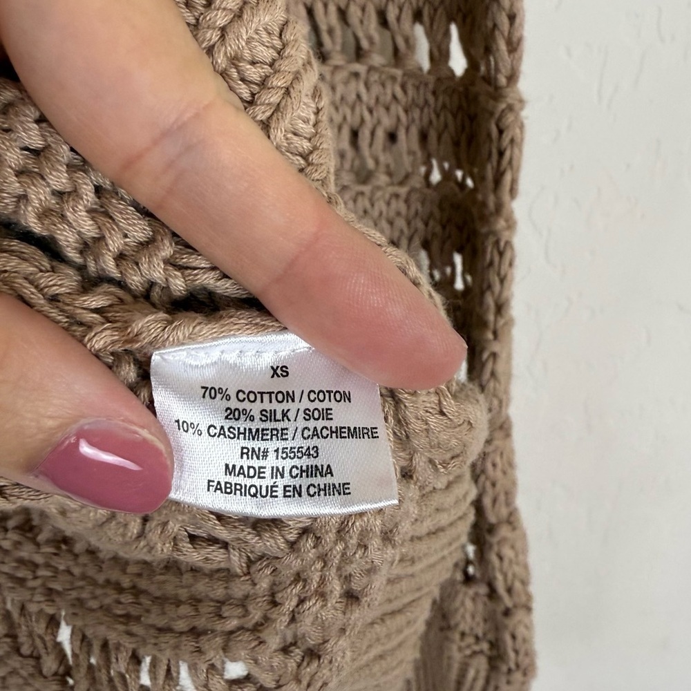Sablyn Mariella Open Knit Cotton/Silk/Cashmere Blend Sweater Camel Sand - Picture 6 of 7